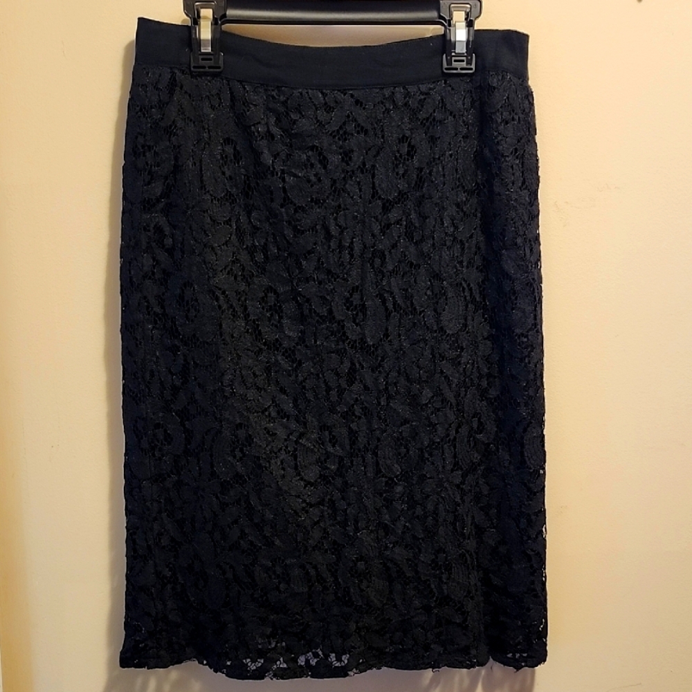 2000s Black Lace Pencil Skirt